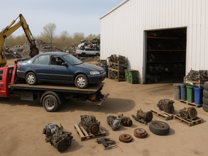 car being pulled for parts
